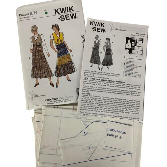 Kwik Sew 2676 Misses Appliqued Vest Tiered Skirt Size XS-XL Sewing Pattern USED - Picture 3 of 3